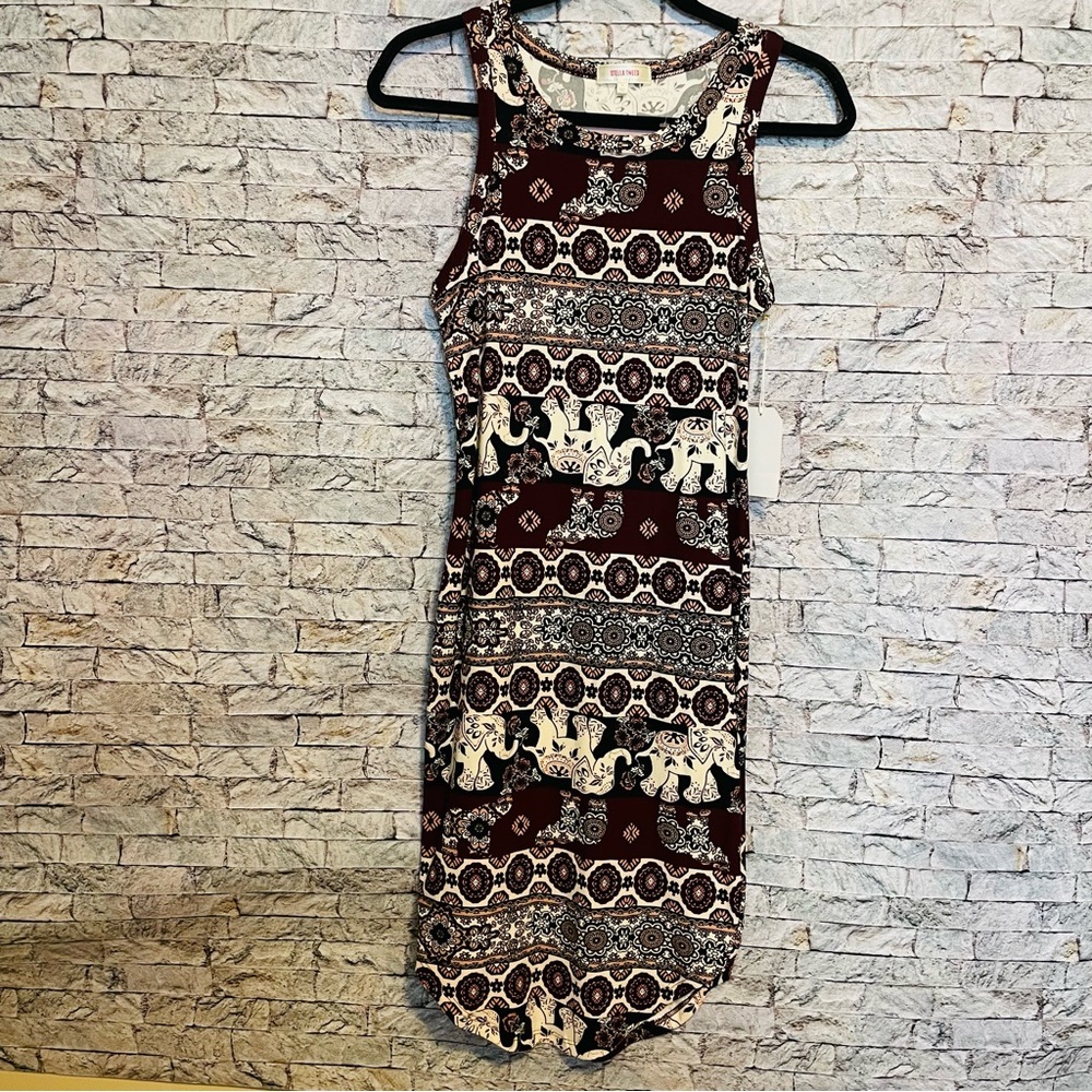 Stella Tweed Elephant Maroon and cream dress